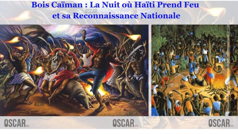 Illustration artistique de la cérémonie du Bois Caïman, nuit historique du 14 août 1791, marquant le début de la Révolution haïtienne.