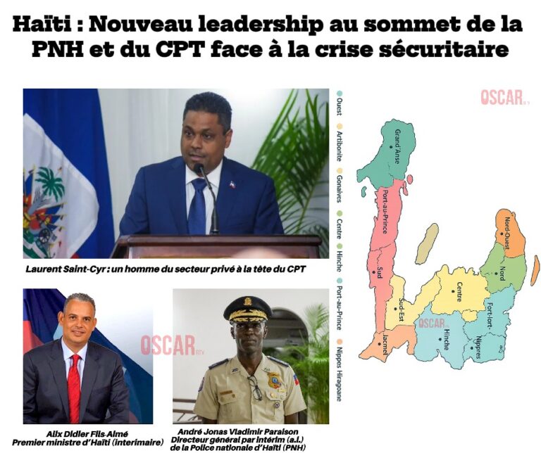 Laurent Saint-Cyr et Vladimir Paraison, nouveaux dirigeants du CPT et de la PNH en Haïti, août 2025.