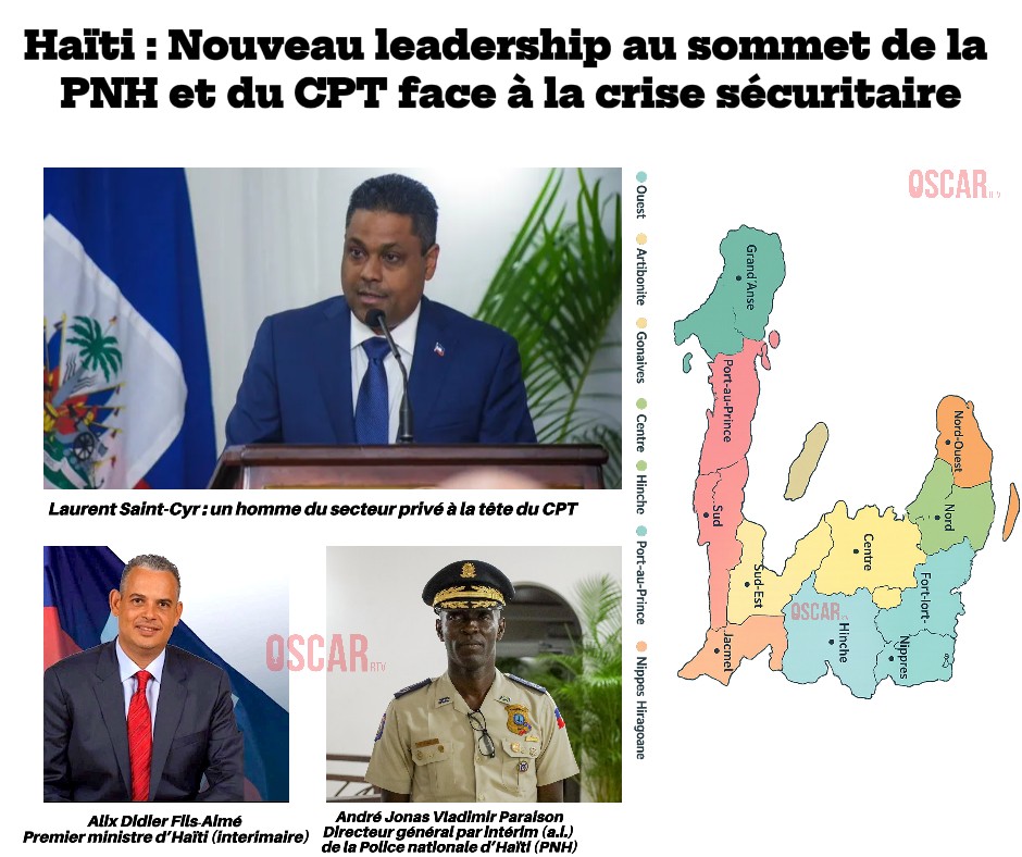 Laurent Saint-Cyr et Vladimir Paraison, nouveaux dirigeants du CPT et de la PNH en Haïti, août 2025.